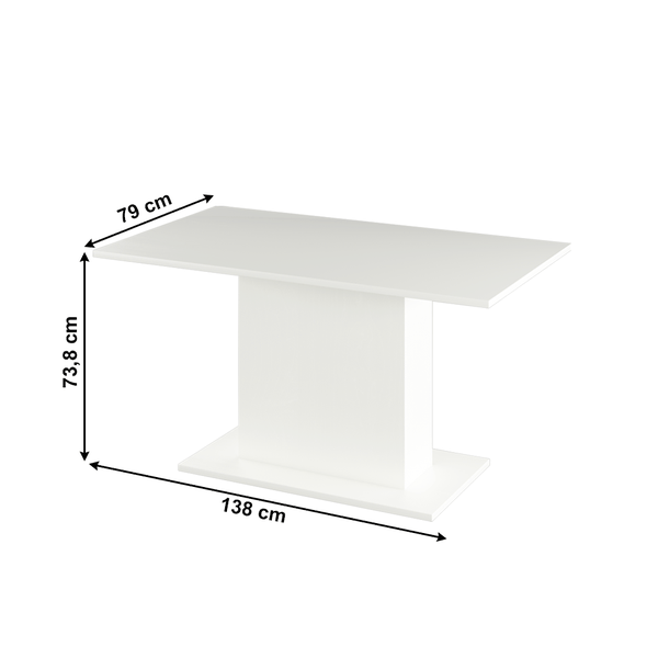 Jedálenský stôl, biela, 138x79 cm, OLYMPA
