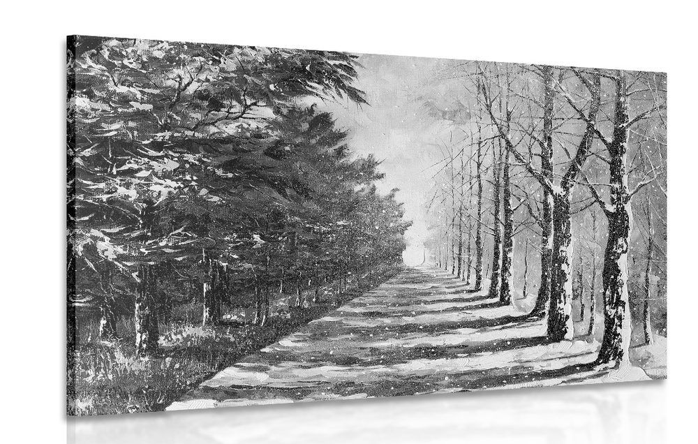 Obraz jesenná alej stromov v čiernobielom prevedení - 120x80
