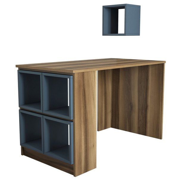 Sconto Písací stôl BOX orech/modrá