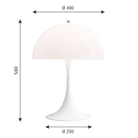 Louis Poulsen Panthella Mini stolná lampa biela, Obývacia izba / jedáleň, akryl, hliník, 10W, K: 33.5cm