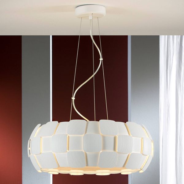 Schuller Valencia Závesné LED svietidlo Quios v bielej, 54 cm, Obývacia izba / jedáleň, plast, kov, sklo, E27, 10W