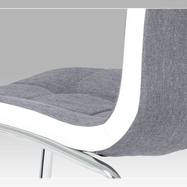 Autronic -  Jedálenská stolička DCL-420 GREY2, látka sivá / koženka biela, chróm