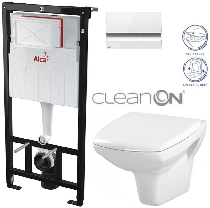 ALCADRAIN Sádromodul - predstenový inštalačný systém s bielym / chróm tlačidlom M1720-1 + WC CERSANIT CLEANON CARINA + SEDADLO AM101/1120 M1720-1 CA2