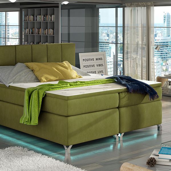 Čalúnená manželská posteľ s úložným priestorom Barino 180 - zelená