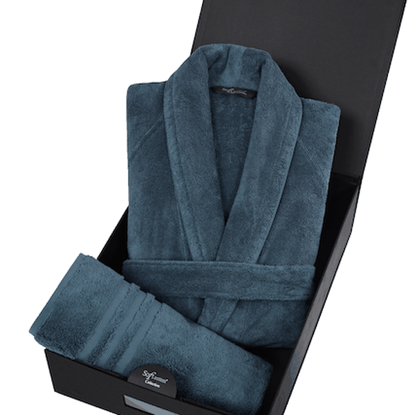 Soft Cotton Luxusný pánsky župan PREMIUM s uterákom 50x100 cm v darčekovom balení Modrá L + uterák 50x100cm + box