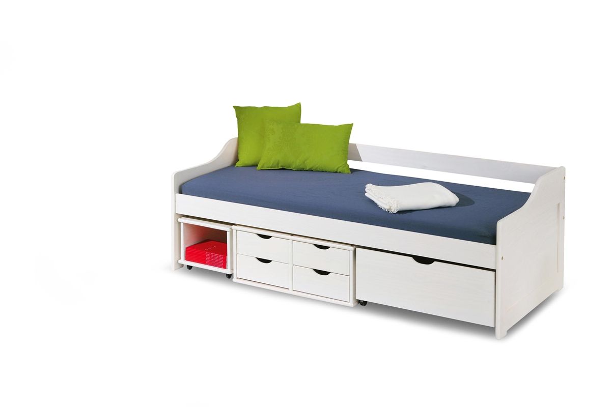 Jednolôžková posteľ s roštom a úložným priestorom Floro 2 90 - biely lesk