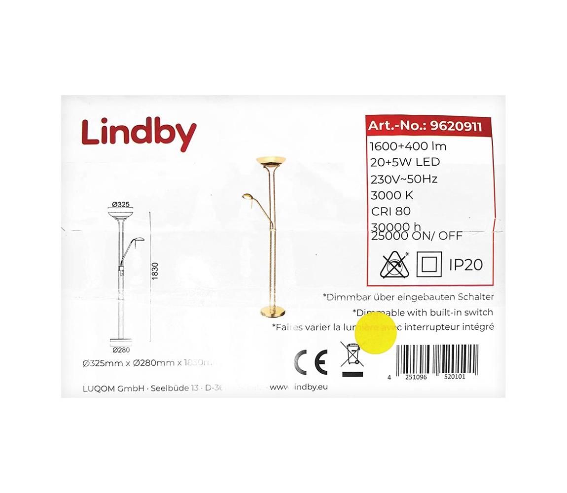 Lindby - LED Stmievateľná stojacia lampa YVETA LED/20W/230V + LED/5W/230V