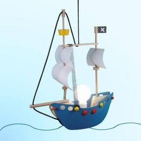 Niermann Standby Dobrodružná závesná lampa Pirátska loď, Detská izba, drevo, polypropylénová fólia, E27, 60W, P: 45 cm, L: 15 cm, K: 55cm