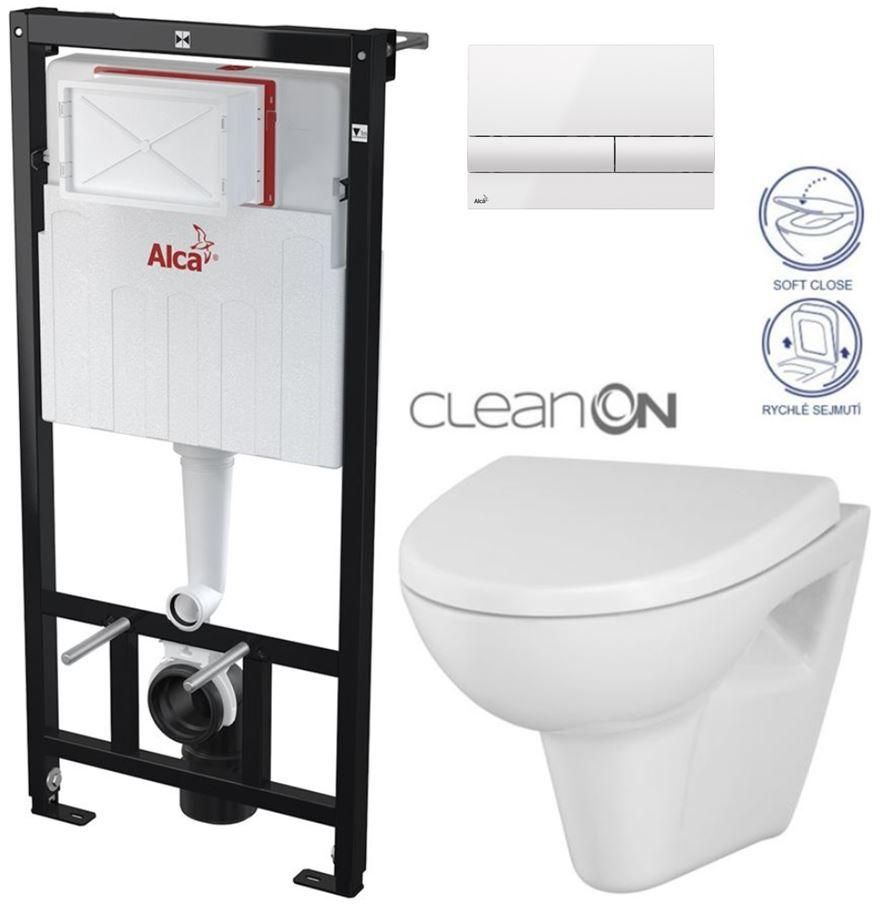 ALCADRAIN Sádromodul - predstenový inštalačný systém s bielym tlačidlom M1710 + WC CERSANIT CLEANON PARVA + SEDADLO AM101/1120 M1710 PA1