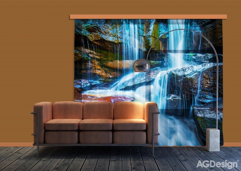 FCS XXL 7400 AG Design textilný foto záves delený obrazový Waterfall Big - Vodopád FCSXXL 7400, veľkosť 280 x 245 cm