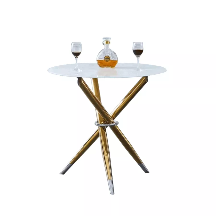  Jedálenský stôl/kávový stolík,  biela/gold chróm zlatý, priemer 80 cm, DONIO