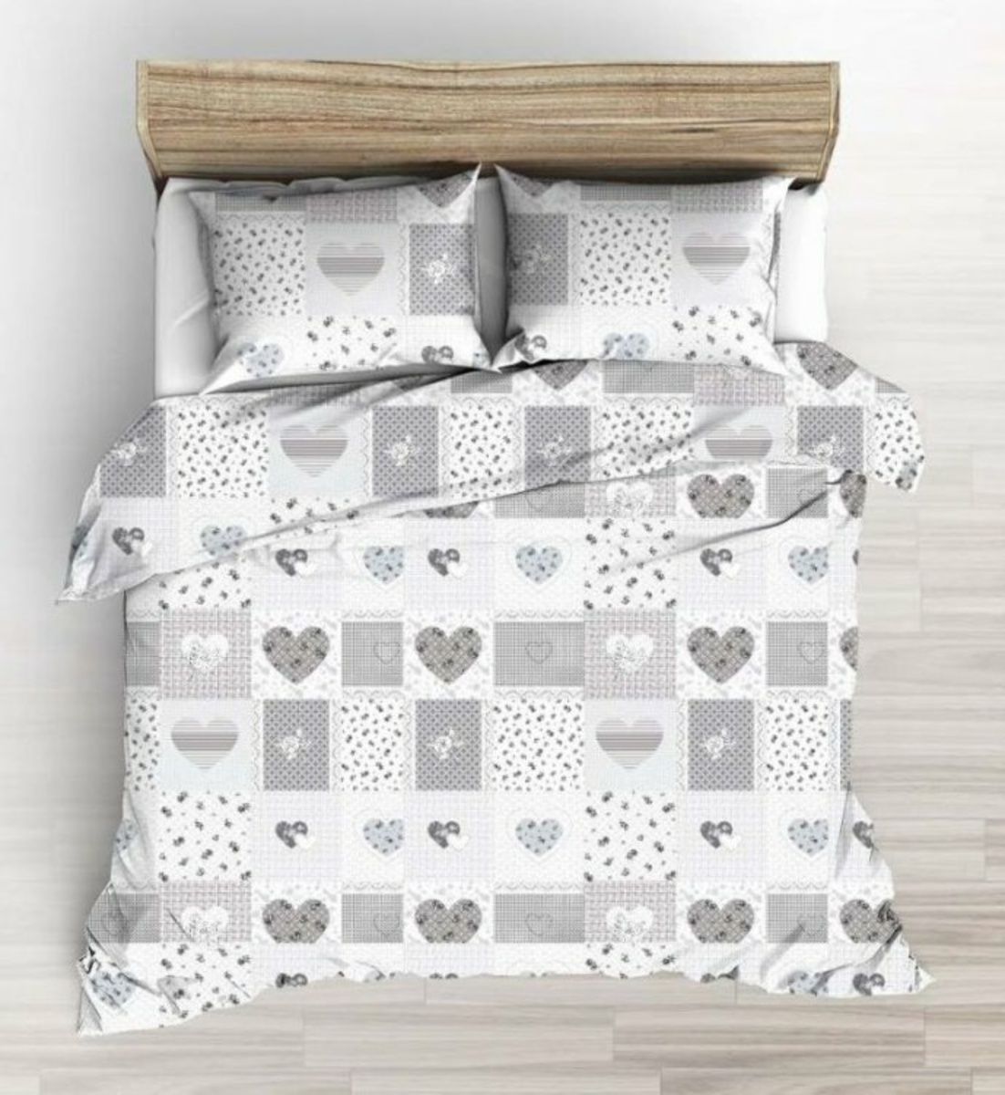 posteľná bielizeň, Krep Srdiečkový patchwork, šedý, 1+1