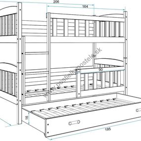 Poschodová posteľ s prístelkou KUBO 3 - 200x90cm Biela - Modrá