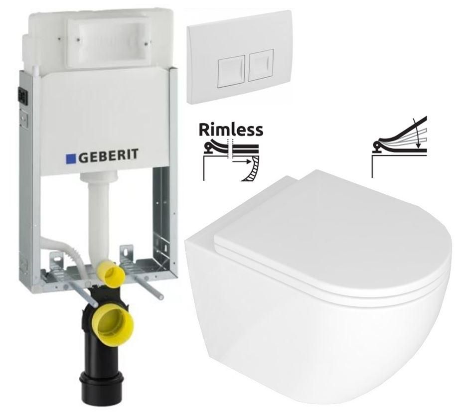 GEBERIT KOMBIFIXBasic vr. bieleho tlačidla DELTA 50 + WC REA Carlo Mini Basic Rimlesss + SEDADLO 110.100.00.1 50BI CB1