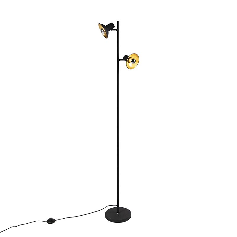 Dizajnová stojaca lampa čierna so zlatými 2 svetlami - Avril
