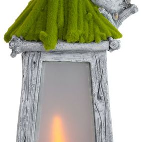 Dekorácia MagicHome, Lampáš s vtáčikom, solárna, LED, keramika, 26x20x45 cm