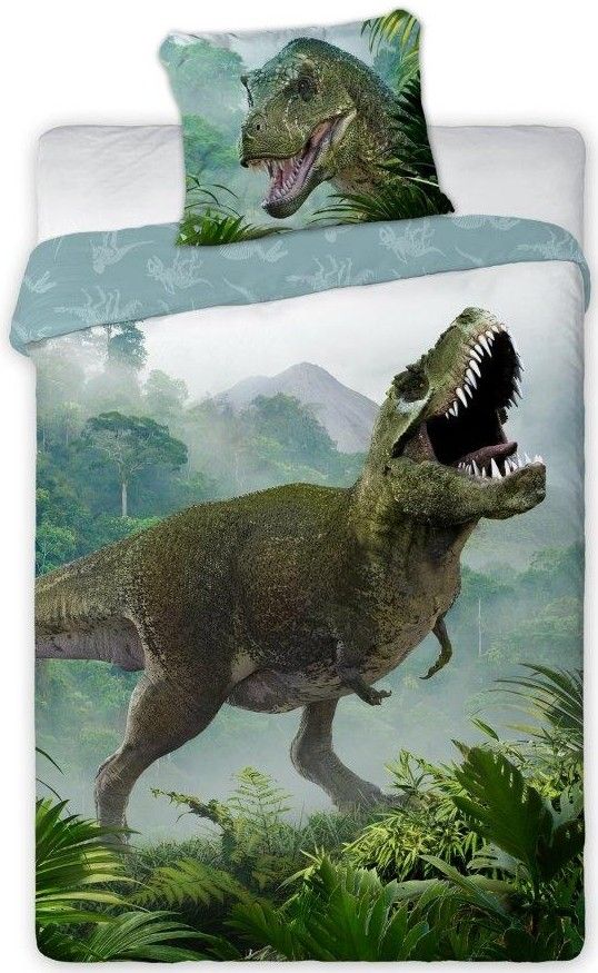 DomTextilu Bavlnené obojstranné posteľné obliečky s dinosaurom 2 časti: 1ks 160 cmx200 + 1ks 70 cmx80 Zelená 62370-237092