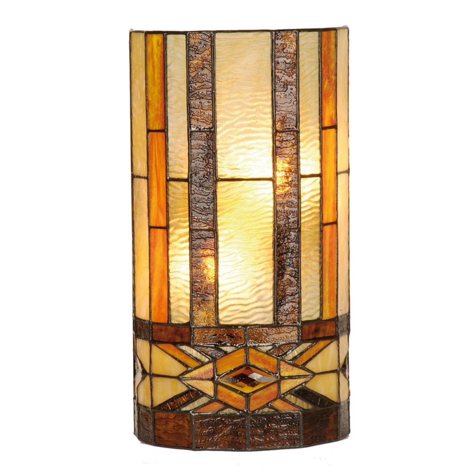 Clayre&Eef Miwa – nástenné svietidlo v štýle Tiffany, Obývacia izba / jedáleň, sklo, kov, E14, 40W, L: 20 cm, K: 36cm