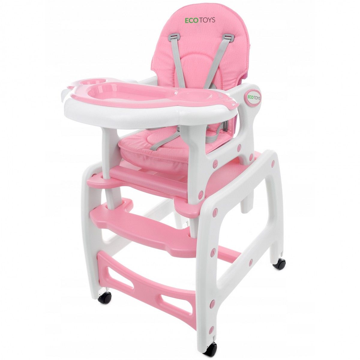 Detská jedálenská stolička EcoToys 3 v 1 DESTI ružová