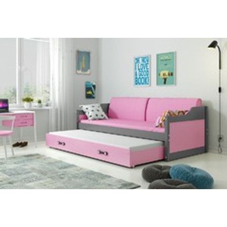 Detská posteľ alebo gauč s výsuvnou posteľou DAVID 190x80 cm Ružová Šedá