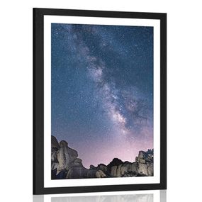 Plagát s paspartou hviezdna obloha nad skalami - 40x60 black