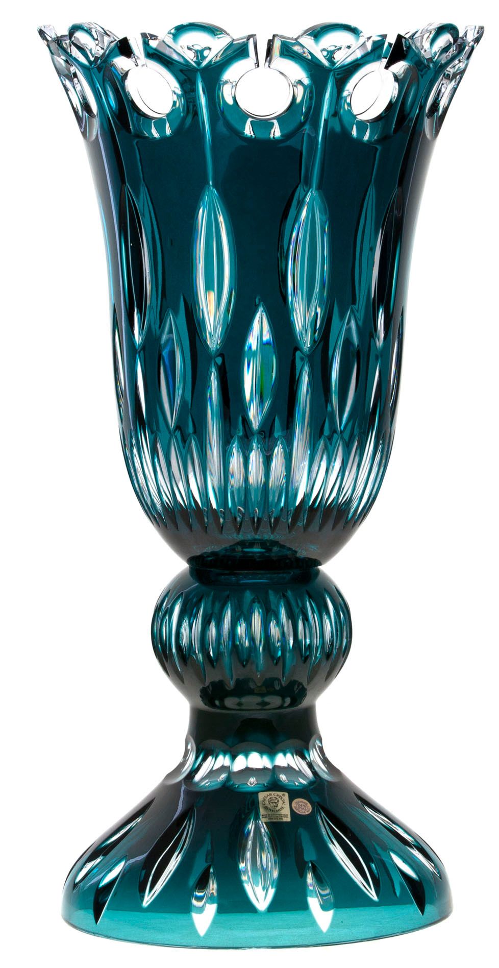 Krištáľová váza Flamenco, farba azúrová, výška 430 mm