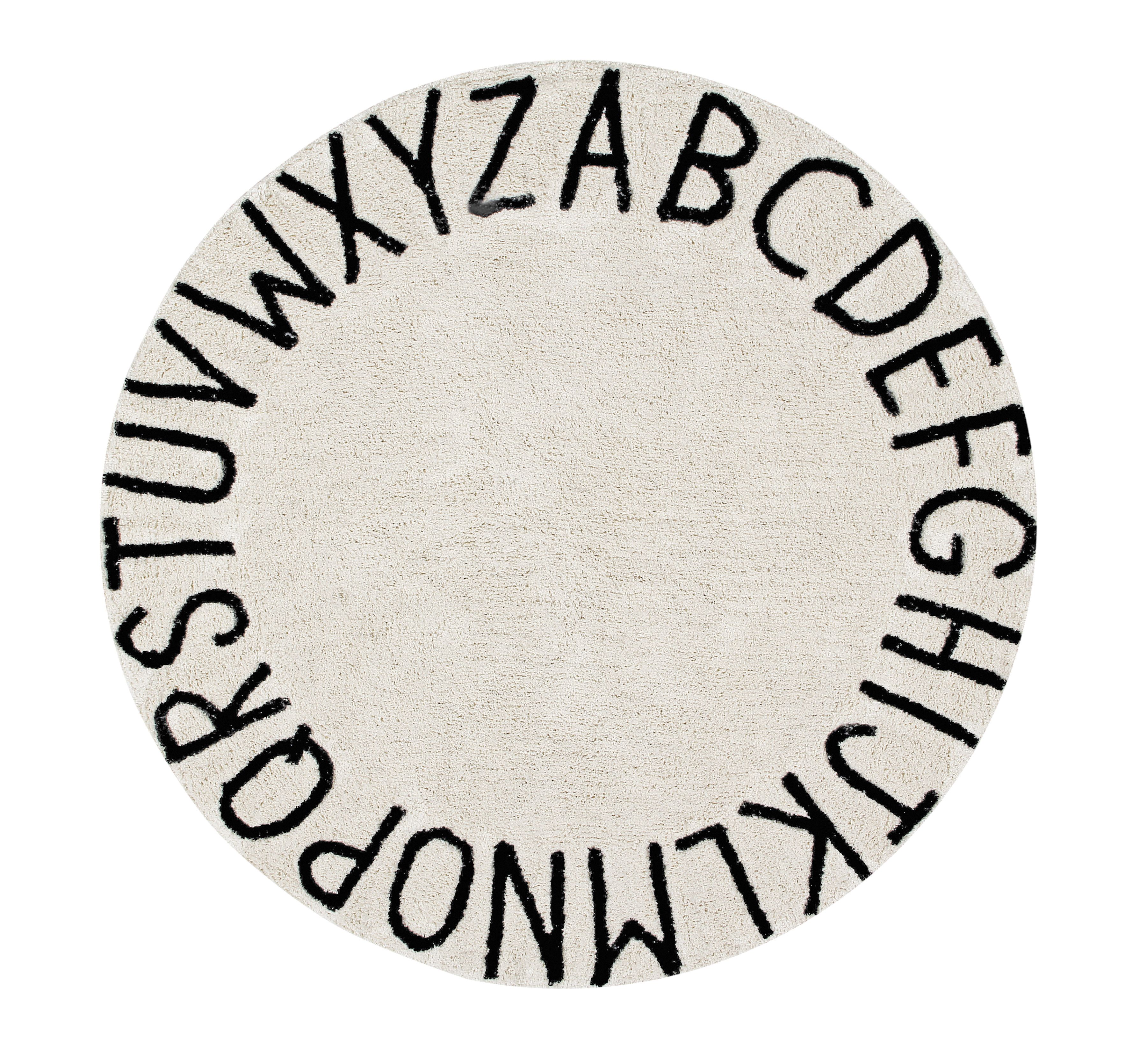 Lorena Canals koberce Ručne tkaný kusový koberec Round ABC Natural-Black - 150x150 (priemer) kruh cm