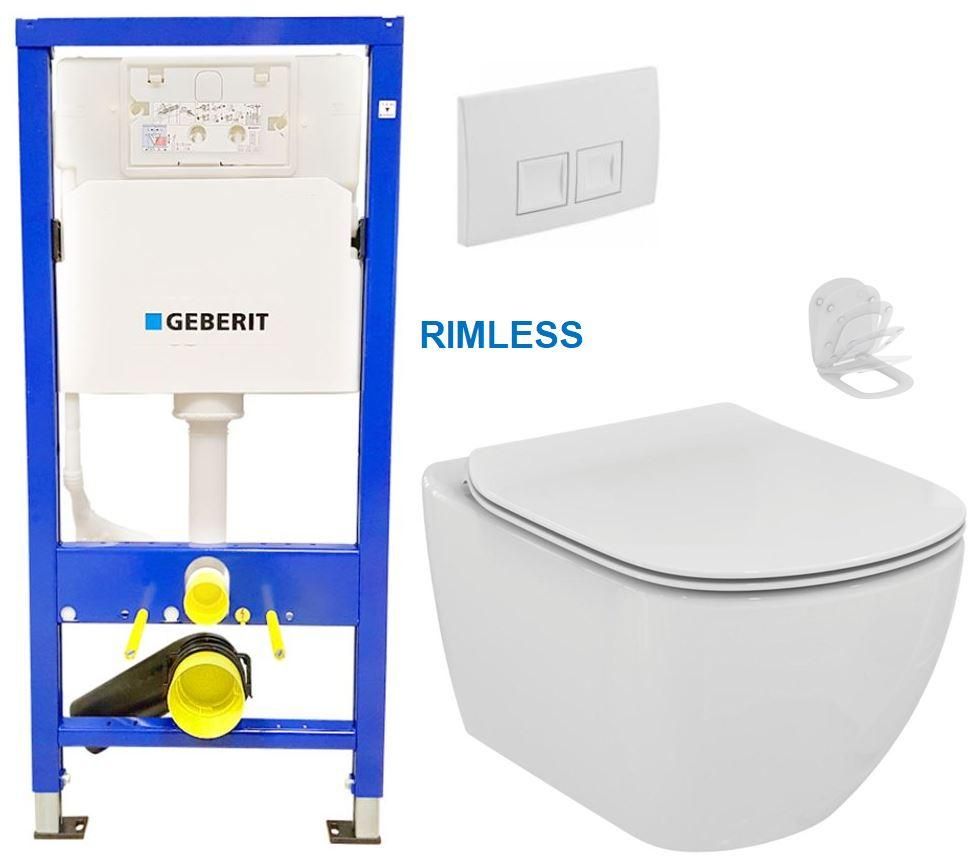 GEBERIT DuofixBasic s bielym tlačidlom DELTA50 + WC Ideal Standard Tesi se sedlem RIMLESS 458.103.00.1 50BI TE2