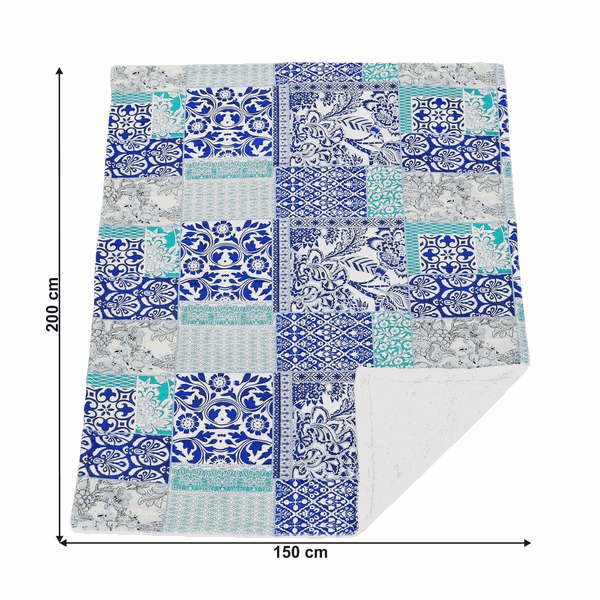 Obojstranná baránková deka, modrá/zelená/vzor, 150x200cm, VILNUS TYP1
