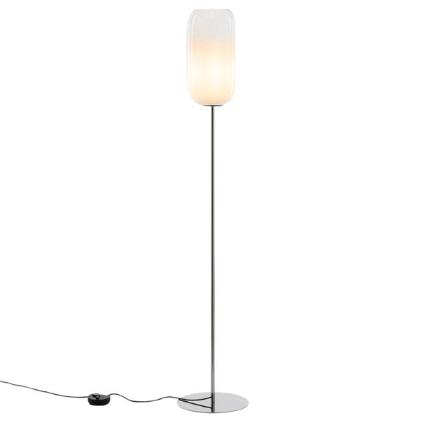Artemide Gople stojaca lampa, biela/strieborná, Obývacia izba / jedáleň, hliník, sklo, E27, 20W, K: 170cm
