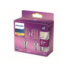 Philips LED žiarovka E14 4, 3W filament 2 700K 2 ks, sklo, E14, 4.3W, Energialuokka: F, P: 8.2 cm
