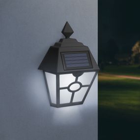 LED solárna nástenná lampa - čierna, studená biela - 14 x 6,2 x 19 cm