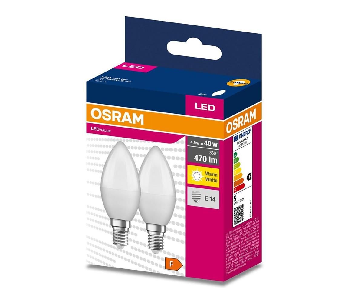 SADA 2x LED Žiarovka B35 E14/4,9W/230V 3000K - Osram