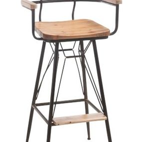 Kovová barová stolička s drevom BISTRO - 50 * 53 * 111cm