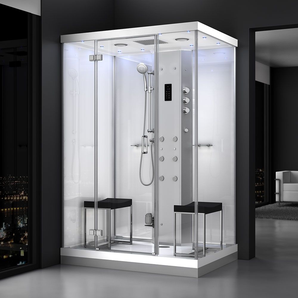 M-SPA - Biely sprchovací box s hydromasážou a parnou saunou 140 x 100 x 217 cm