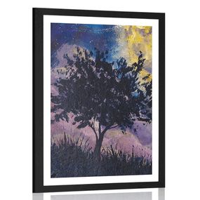 Plagát s paspartou žiarivý mesiac na nočnej oblohe - 40x60 black