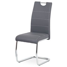 Autronic Jedálenská stoličky ekokoža šedá, biele prešitie/nohy kov, chróm HC-481 GREY