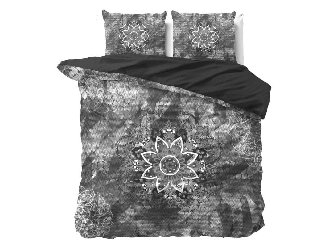 DomTextilu Krásne bavlnené čierno sivé posteľné obliečky s motívom kvetu 180 x 200 cm 38098