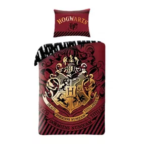Halantex · Bavlnené posteľné obliečky Harry Potter - motív so zlatým erbom Rokfortu - 100% bavlna - 70 x 90 cm + 140 x 200 cm