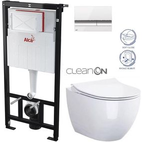 ALCADRAIN Sádromodul - predstenový inštalačný systém s bielym / chróm tlačidlom M1720-1 + WC CERSANIT ZEN CLEANON + SEDADLO AM101/1120 M1720-1 HA1