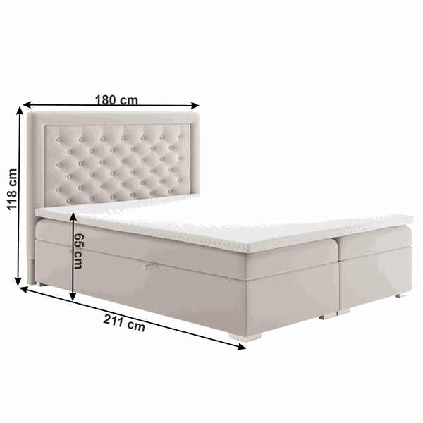 Posteľ boxspring, krémová, 180x200, DORMAN