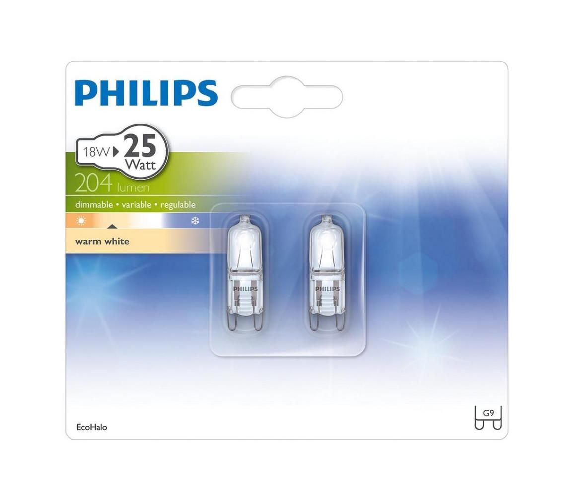 SADA 2x Priemyselná žiarovka Philips ECOHALO G9/18W/230V 2800K
