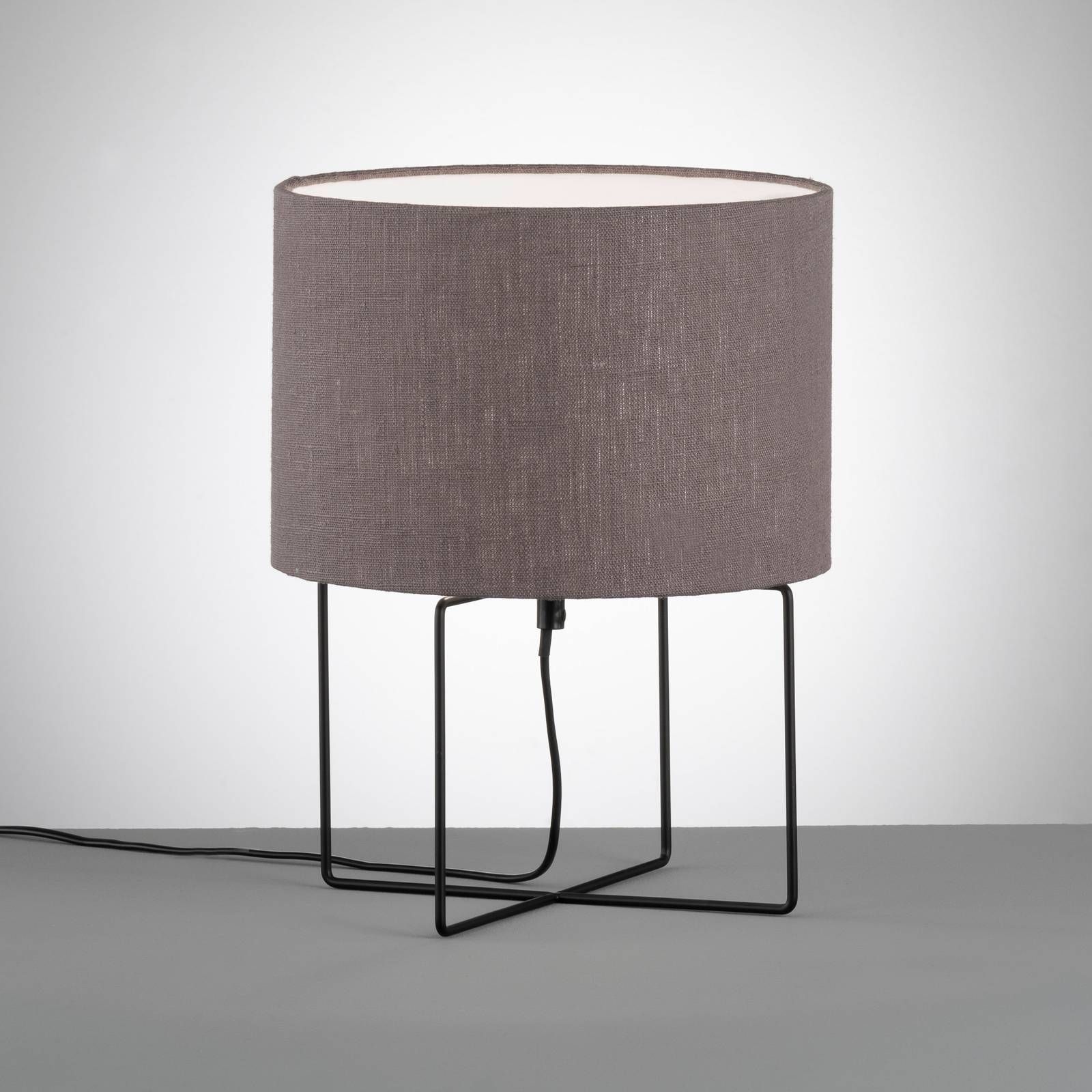 FISCHER & HONSEL Stolová lampa Java s ľanovým tienidlom, sivá, Obývacia izba / jedáleň, kov, ľan, PVC, E27, 40W, K: 32cm