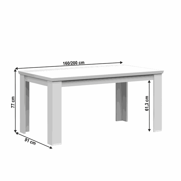 Kondela Rozkladací jedálenský stôl, 160/200cm, biela, ARYAN