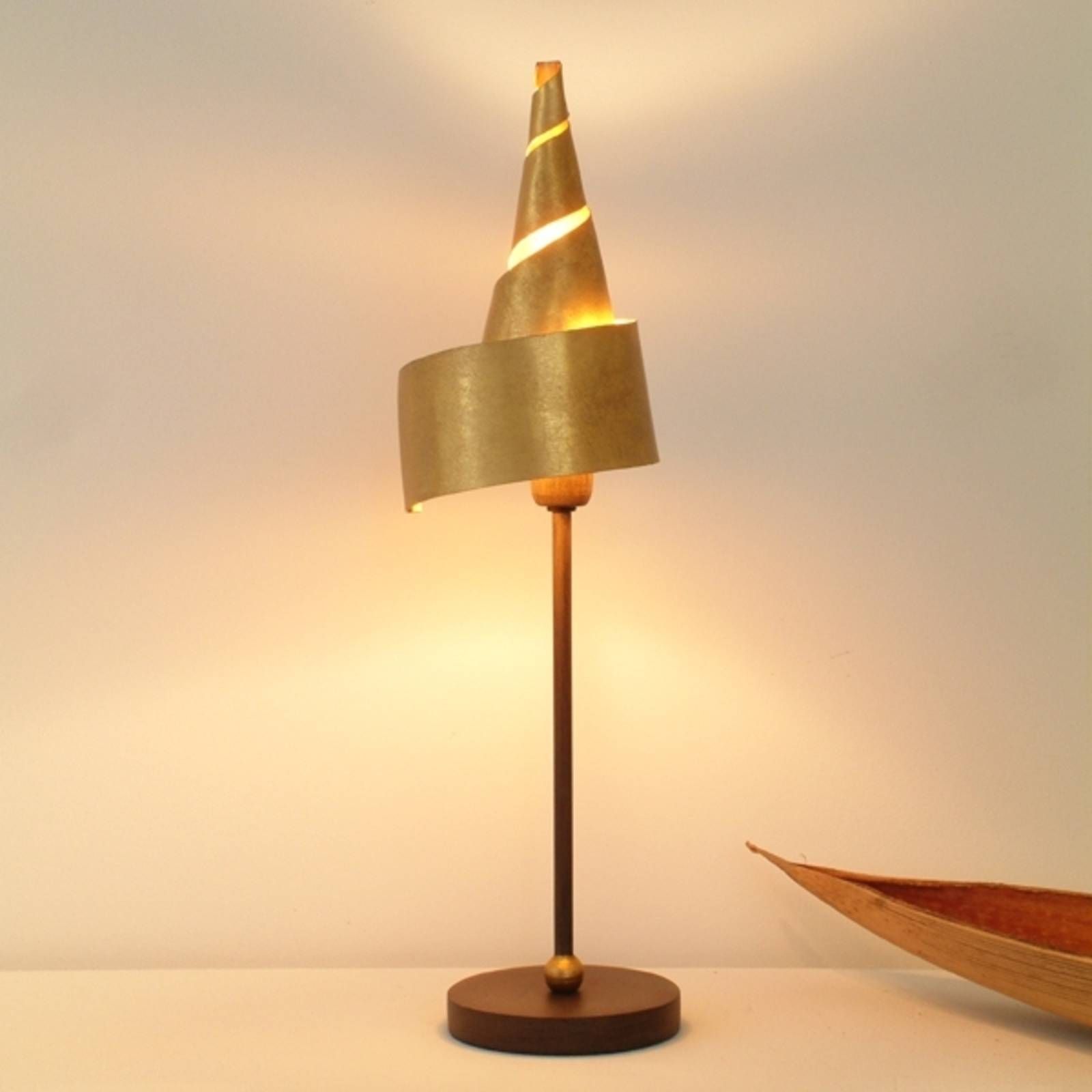 Holländer Zlatá stolná lampa ČAROVNÝ KLOBÚK, kovové tienidlo, Obývacia izba / jedáleň, kov, G9, 40W, P: 13 cm, L: 11 cm, K: 49cm