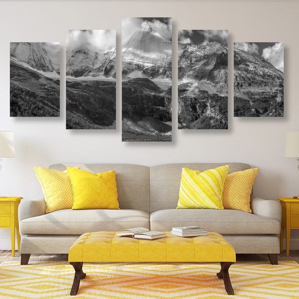5-dielny obraz majestátna horská krajina v čiernobielom prevedení - 100x50