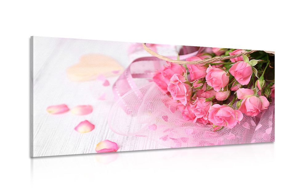 Obraz romantická ružová kytica ruží - 120x60