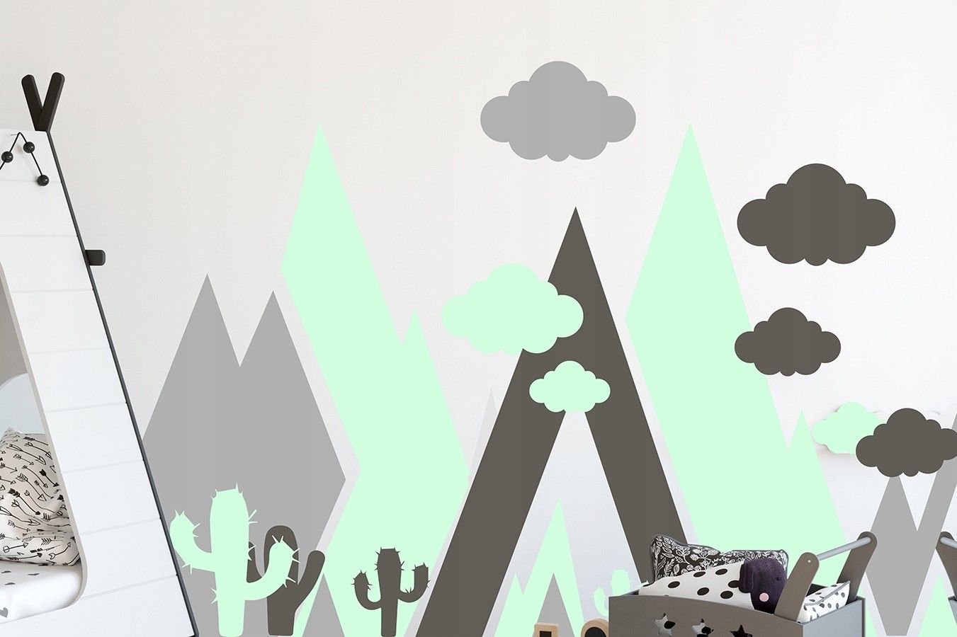 DomTextilu Krásna mentolovo sivá nálepka na stenu abstraktné hory 100 x 200 cm