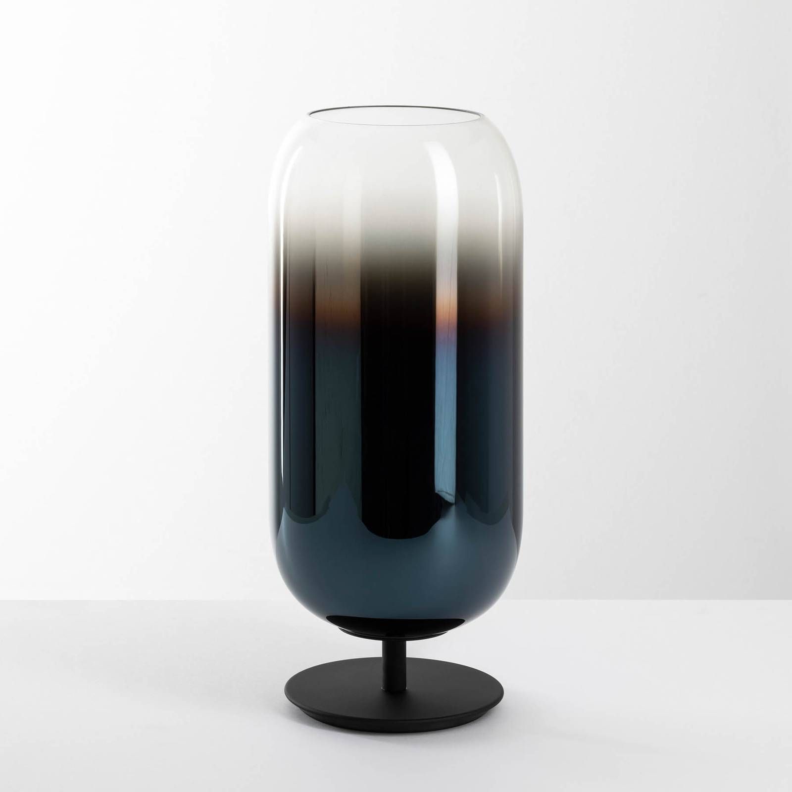 Artemide Gople Mini stolová lampa, modrá/čierna, Obývacia izba / jedáleň, fúkané sklo, hliník, E14, 6W, K: 34cm