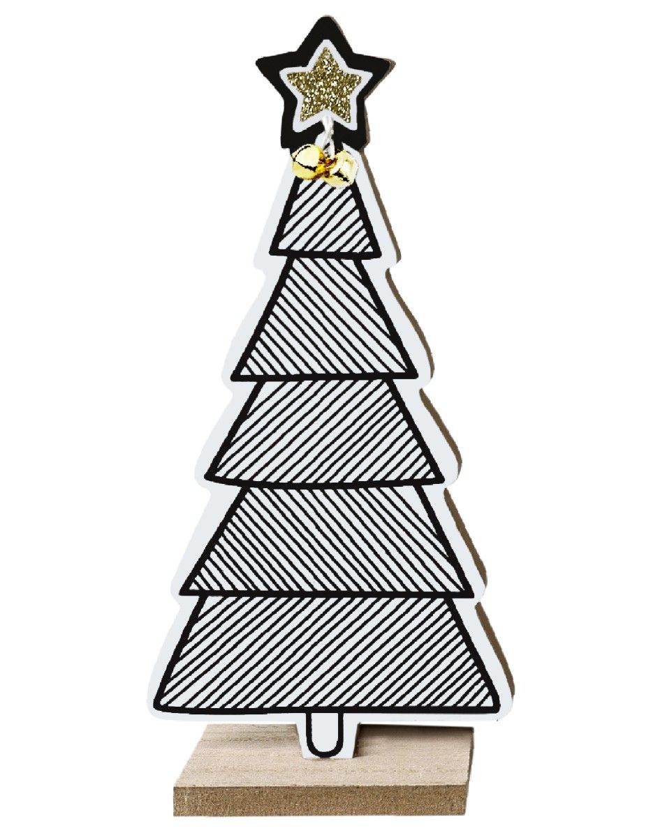 Dřevěná dekorace vánoční stromeček černo-bílá